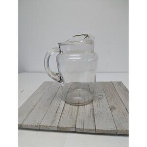 Vintage 1/2 Gallon Glass Clear Pitcher With Ice Lip 9 1/4"